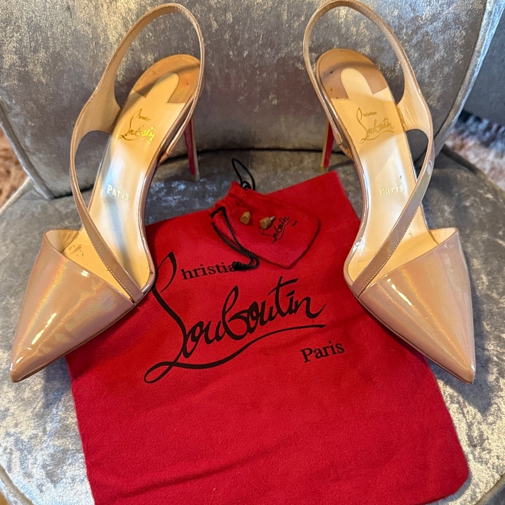 Christian Louboutin Nude Iridescent Slingback Heels